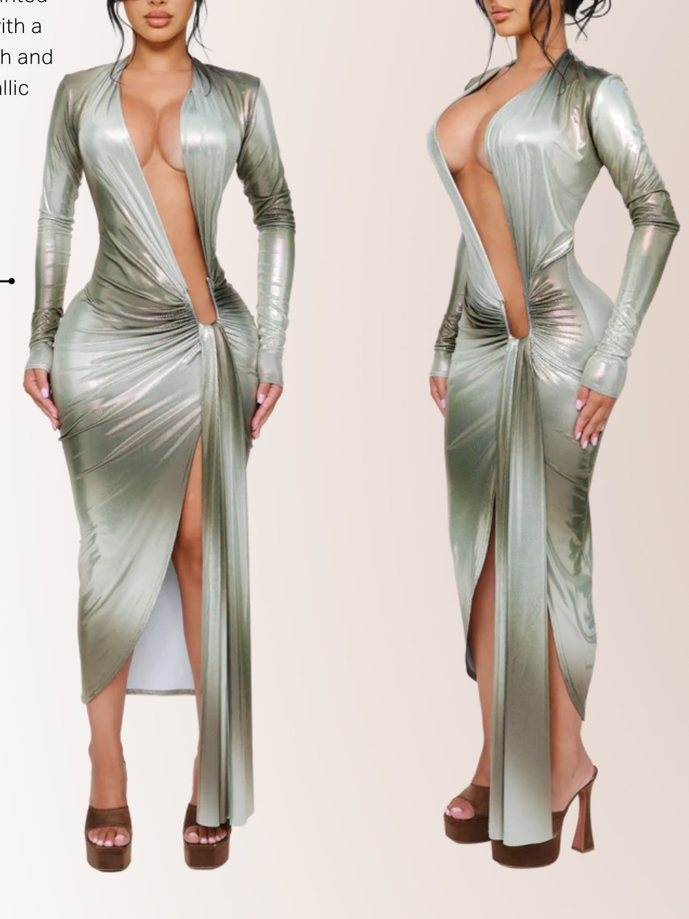 Coucoo Deep Plunge Long Sleeve Dress in Mercury